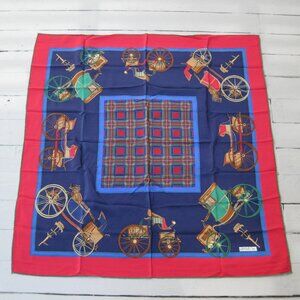Vintage Italian Como Lello dell'Oro Tartan Carriages Horse and Buggy Silk Scarf